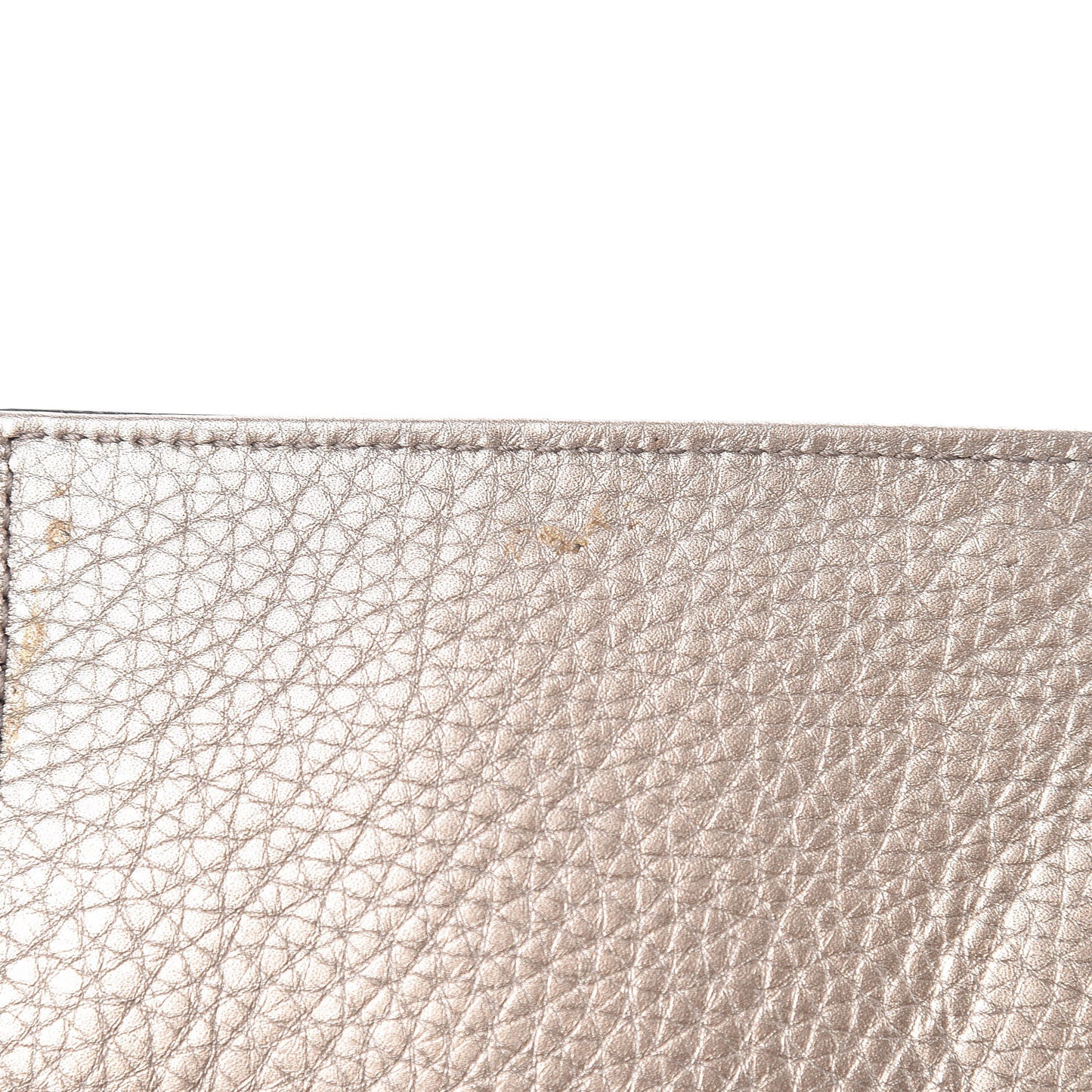 Metallic Pebbled Calfskin Medium Soho Clutch Golden Beige
