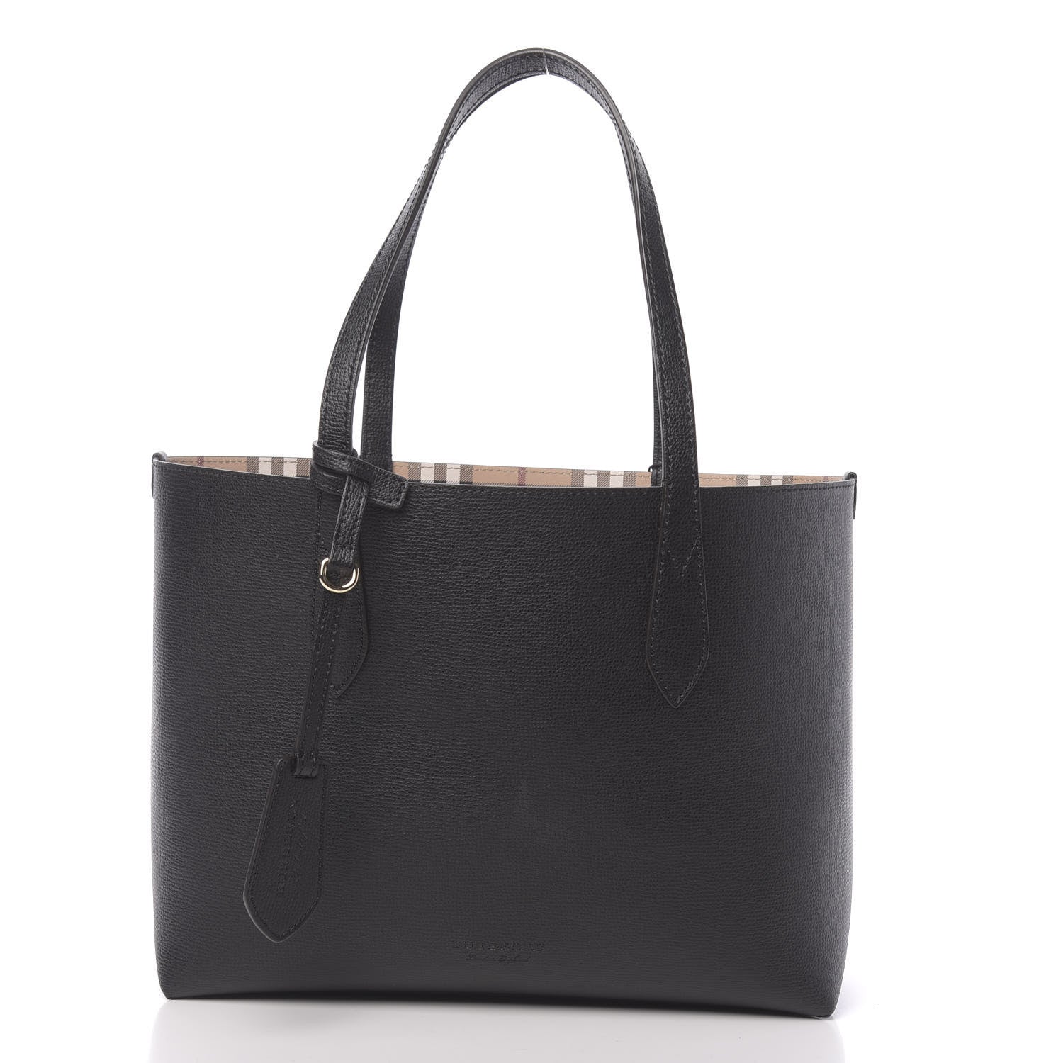 Burberry Grainy Calfskin Haymarket Check Medium Reversible Tote Black 3 of 15