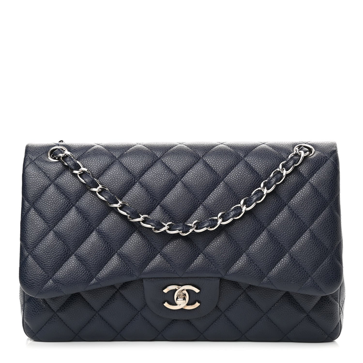 Chanel Caviar Quilted Jumbo Double Flap Navy Blue 1 of 10