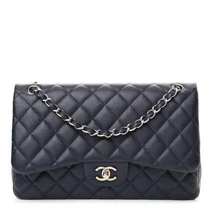 Chanel Caviar Quilted Jumbo Double Flap Navy Blue 1 of 10