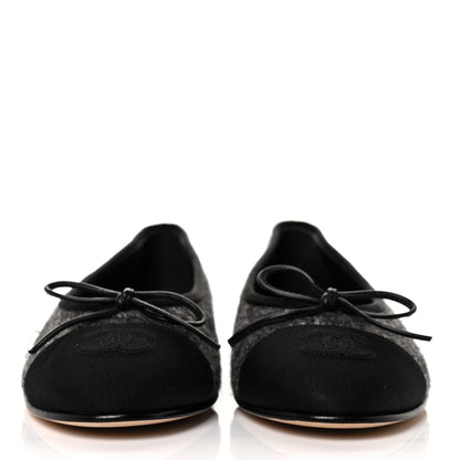 Chanel Tweed Grosgrain Cap Toe Ballerina Flats 35.5 Dark Grey Black 2 of 9