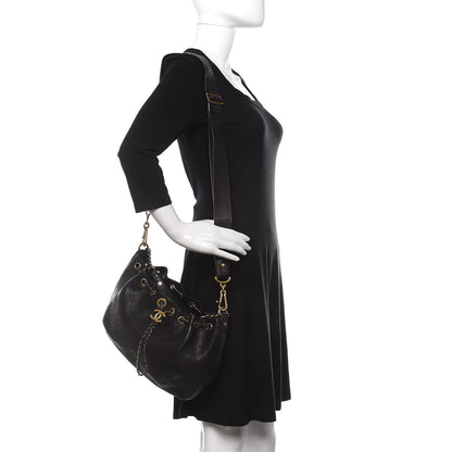 Chanel Calfskin Stitched Small Paris Rome Drawstring CC Bag Black 2 of 10