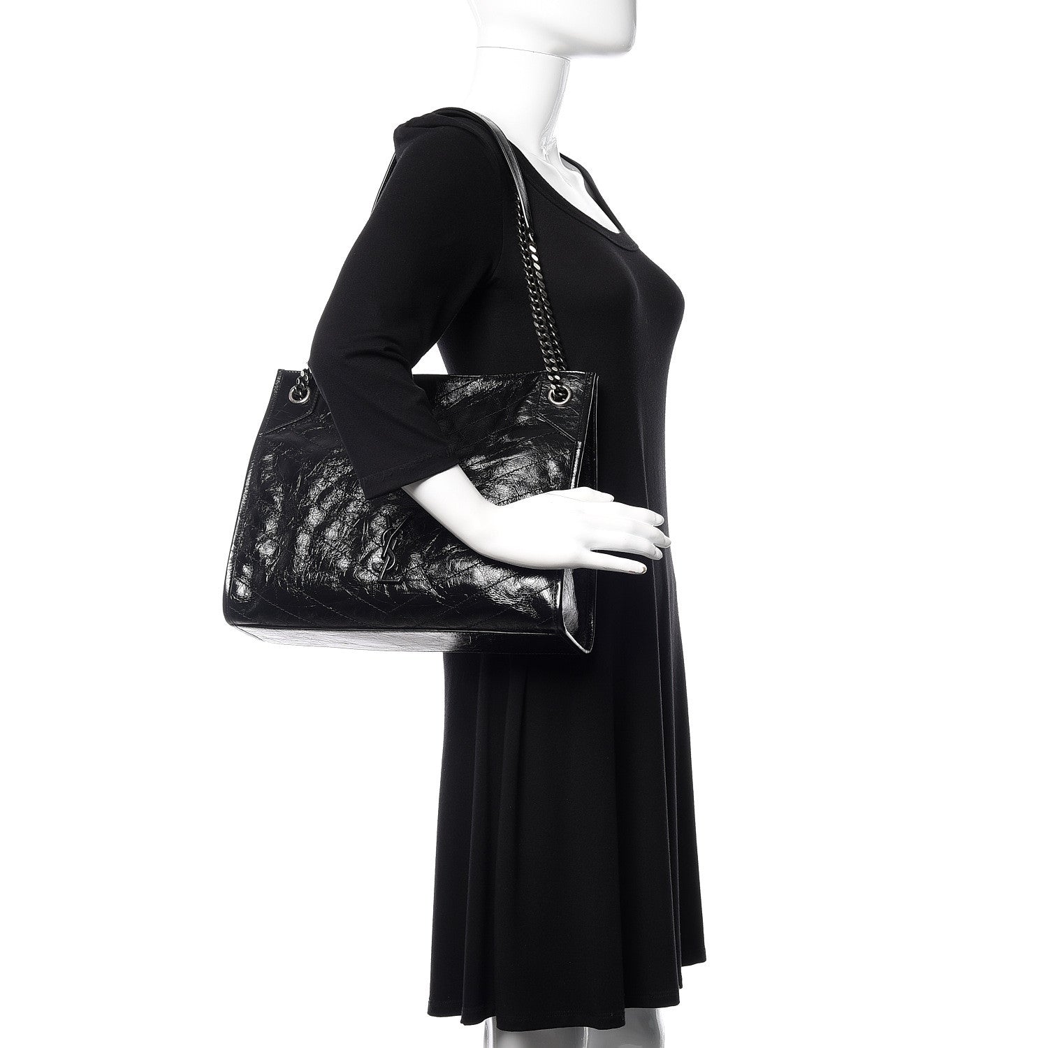 Saint Laurent Crinkled Calfskin Matelasse Monogram Medium Niki Shopper Tote Black 3 of 9