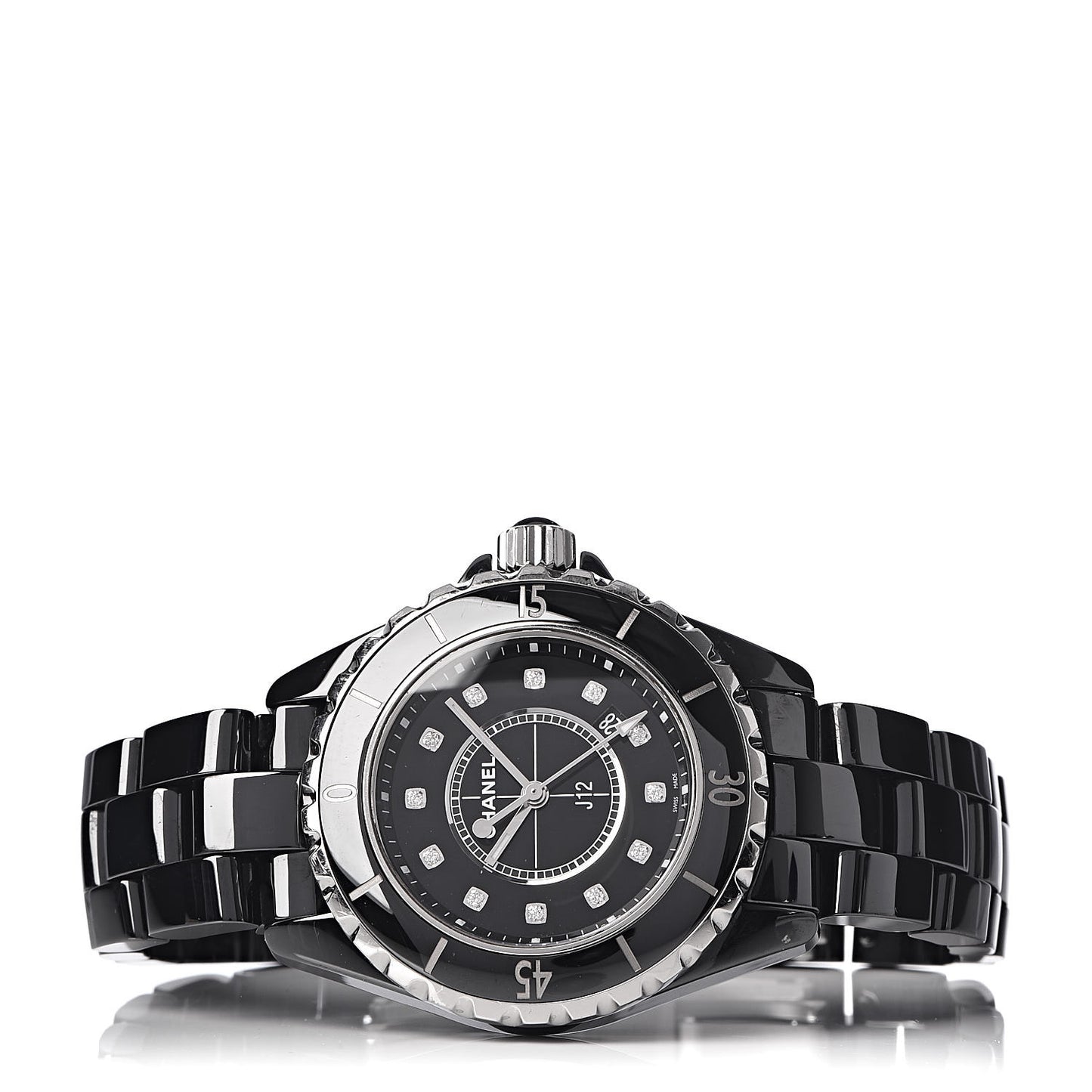 Stainless Steel Ceramic Diamond 33mm J12 Quartz Watch Black