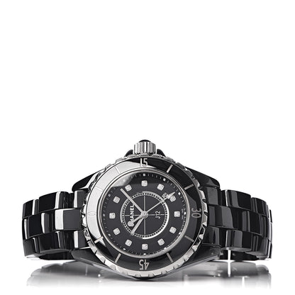 Chanel Stainless Steel Ceramic Diamond 33mm J12 Quartz Watch Black 3 of 7
