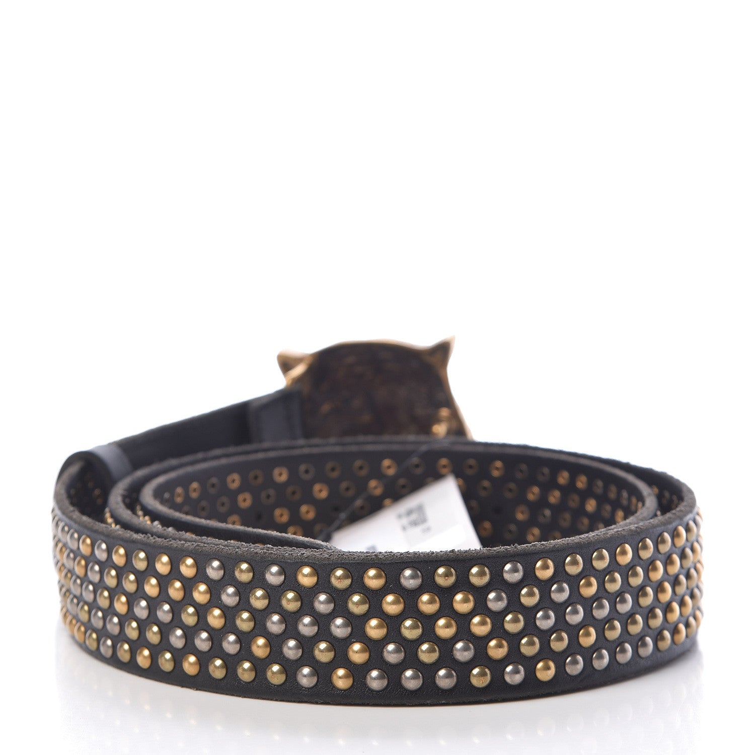 Gucci Calfskin Studded Feline Belt 105 42 Black 3 of 6