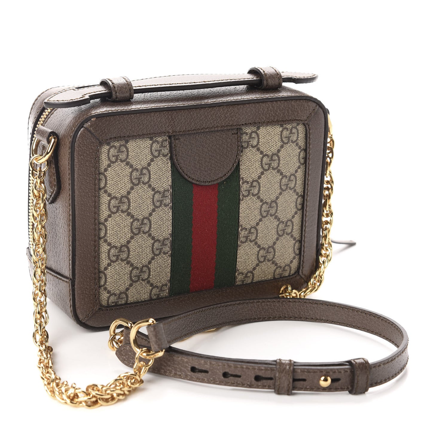GG Supreme Monogram Mini Ophidia Top Handle Shoulder Bag Brown