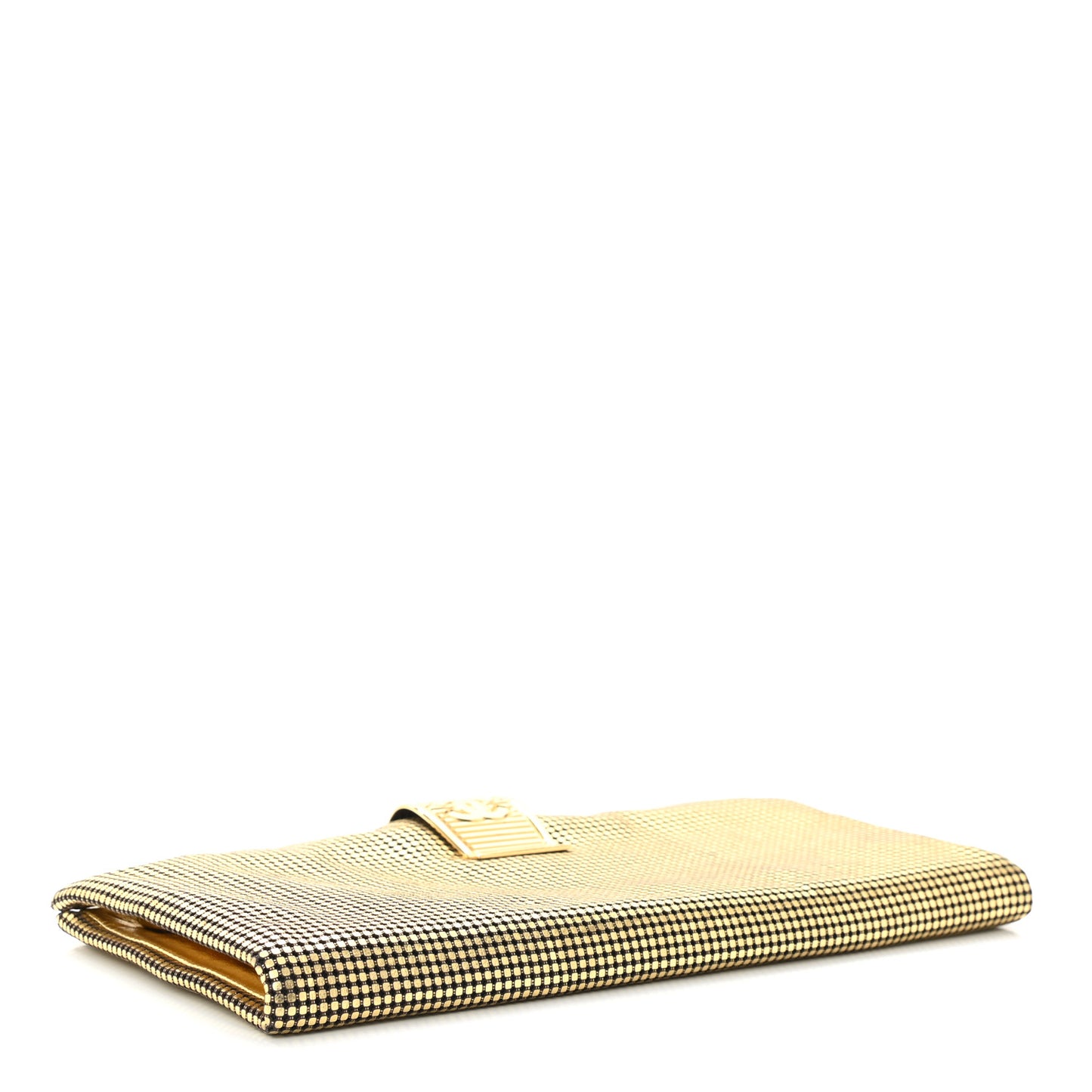 Metallic Lambskin Perforated CC Clutch Gold