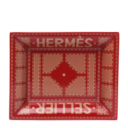 Hermes Porcelain Sellier Change Tray Rouge Or 1 of 4