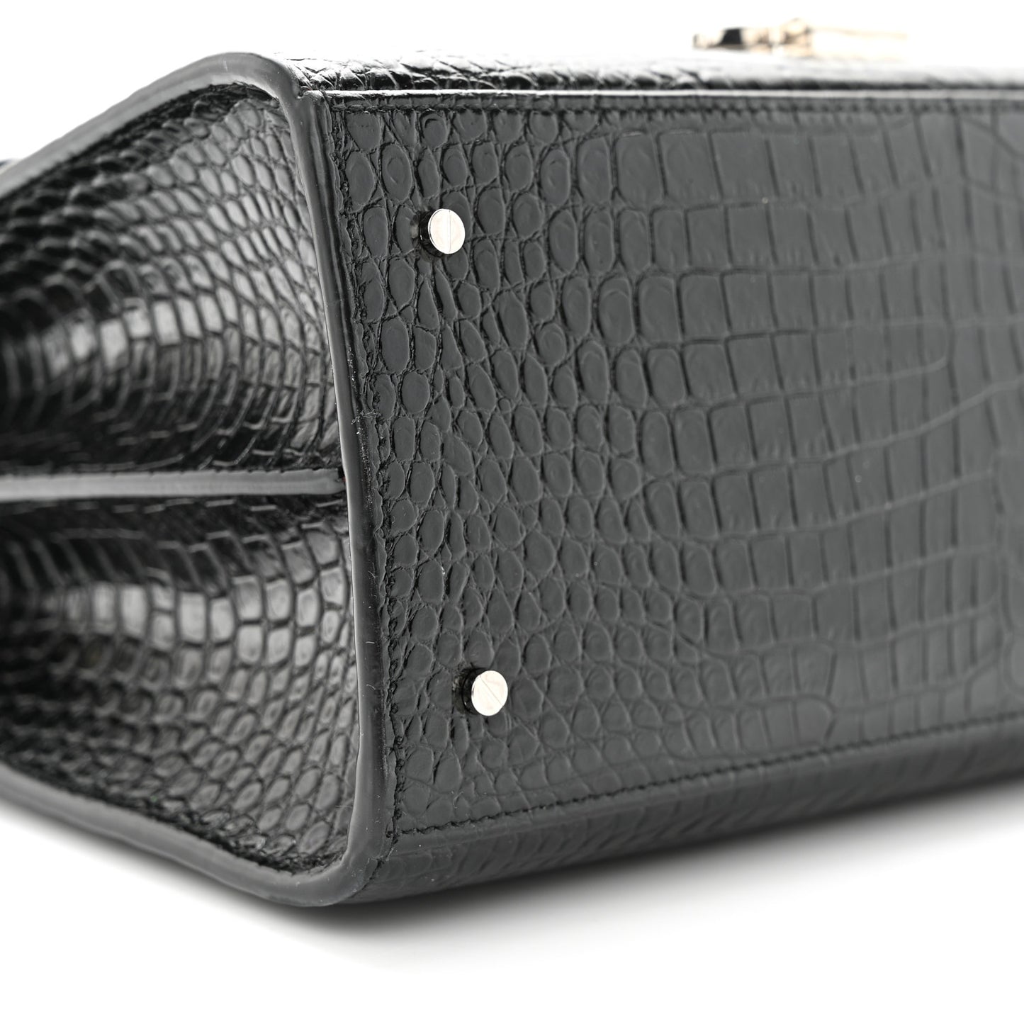 Calfskin Crocodile Embossed Medium Classic Monogram Cassandra Top Handle Black Rouge Legion
