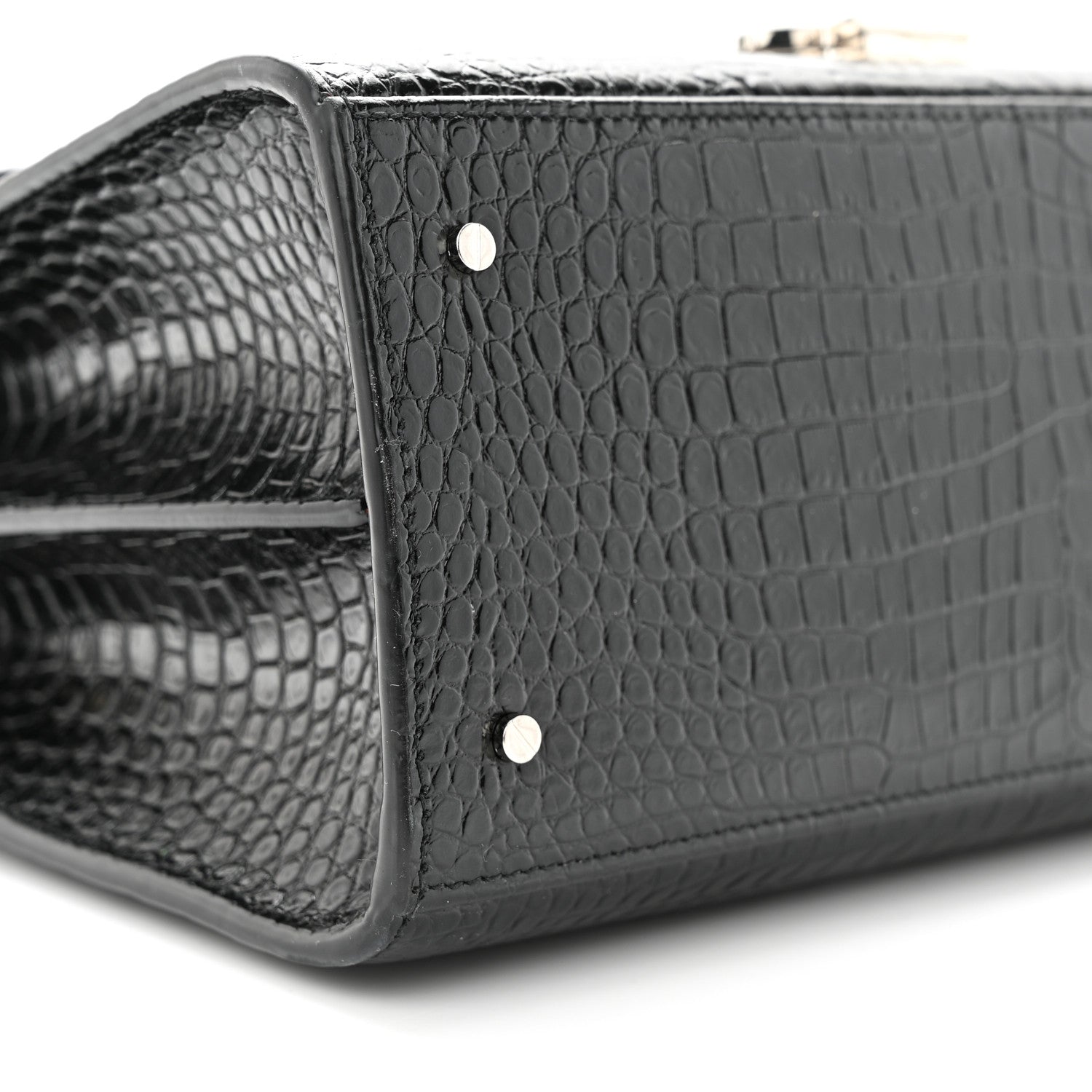 Saint Laurent Calfskin Crocodile Embossed Medium Classic Monogram Cassandra Top Handle Black Rouge Legion 8 of 11