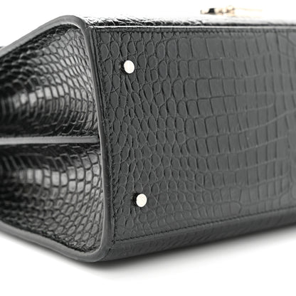 Saint Laurent Calfskin Crocodile Embossed Medium Classic Monogram Cassandra Top Handle Black Rouge Legion 8 of 11