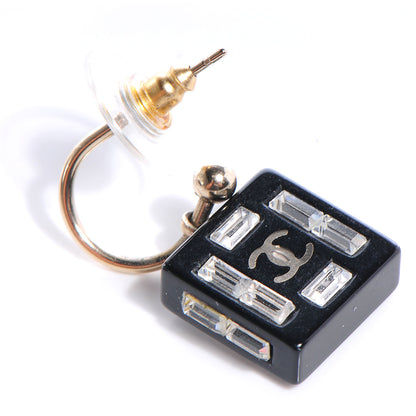 Chanel Resin Baguette Crystal Geometric Square CC Earrings Black 4 of 5