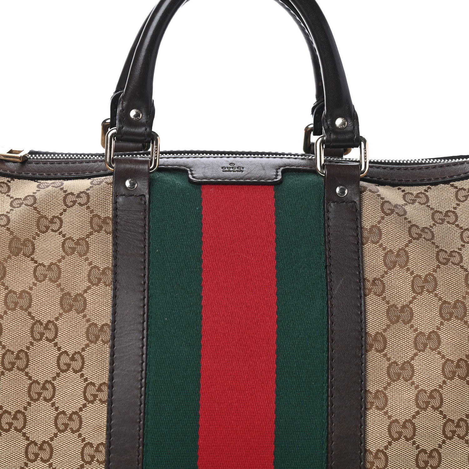 Gucci Monogram Vintage Web Medium Boston Dark Brown 7 of 9