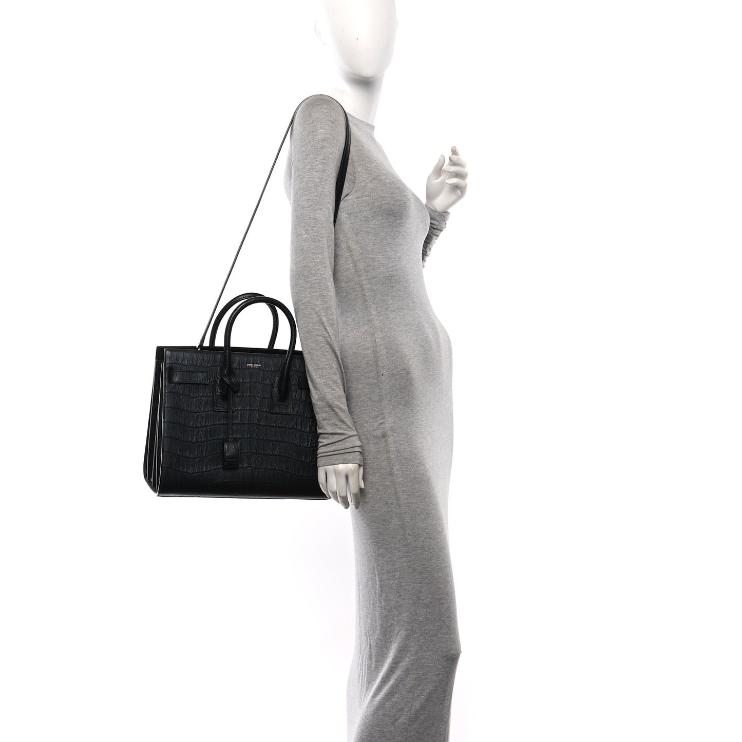 Calfskin Crocodile Embossed Small Sac de Jour Black