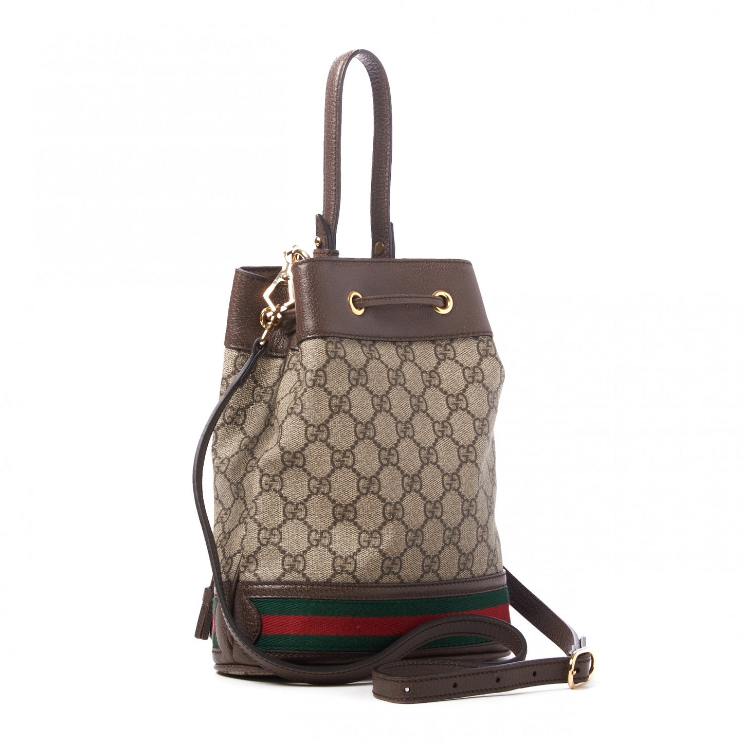 GG Supreme Monogram Web Small Ophidia Bucket Bag Brown