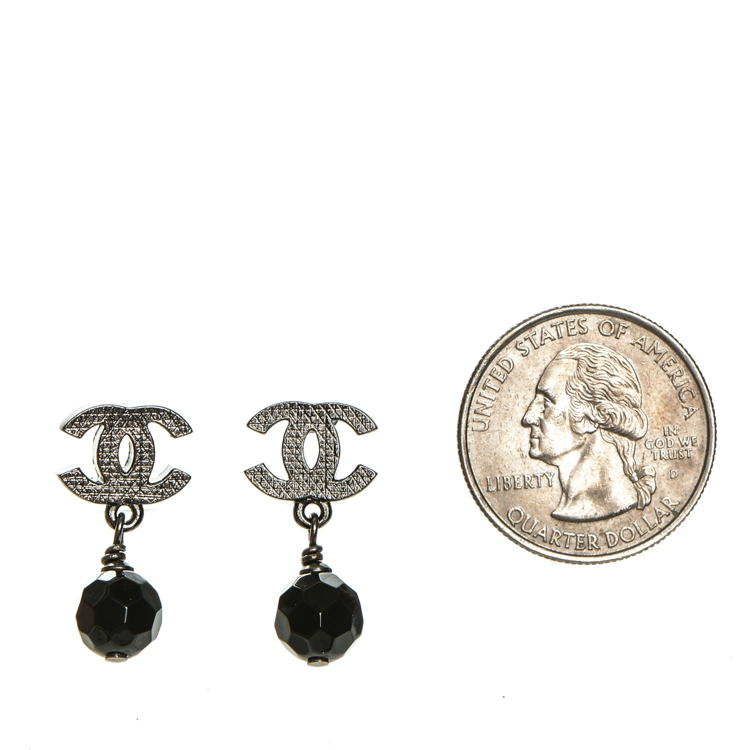 Chanel Ruthenium Bead CC Drop Earrings Black 2 of 5