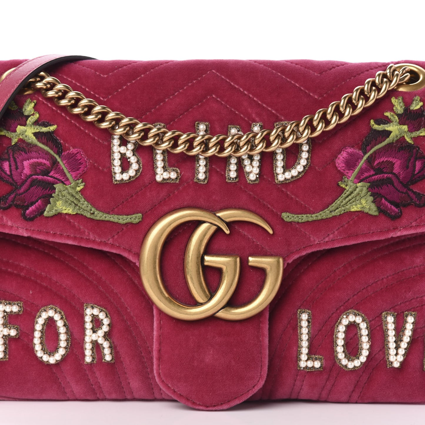 Velvet Matelasse Blind for Love Embroidered Medium GG Marmont Shoulder Bag Light Raspberry Rose Multicolor