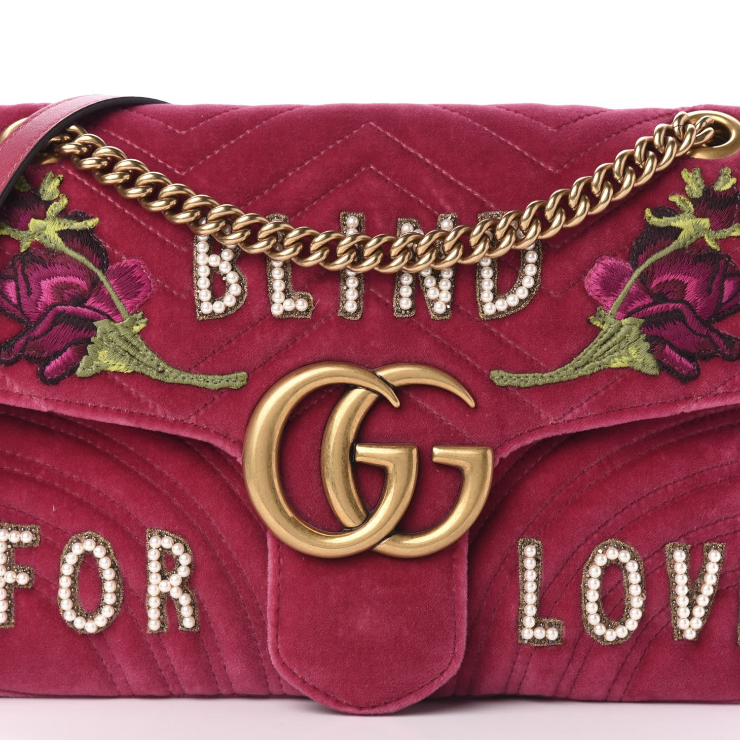 Gucci Velvet Matelasse Blind for Love Embroidered Medium GG Marmont Shoulder Bag Light Raspberry Rose Multicolor 13 of 13