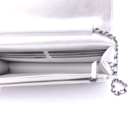 Chanel Metallic Lambskin Chevron Wallet On Chain WOC Silver 5 of 11