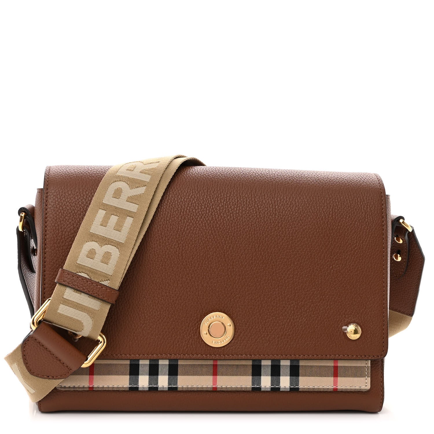 Burberry Calfskin Vintage Check Note Crossbody Bag Tan 1 of 12