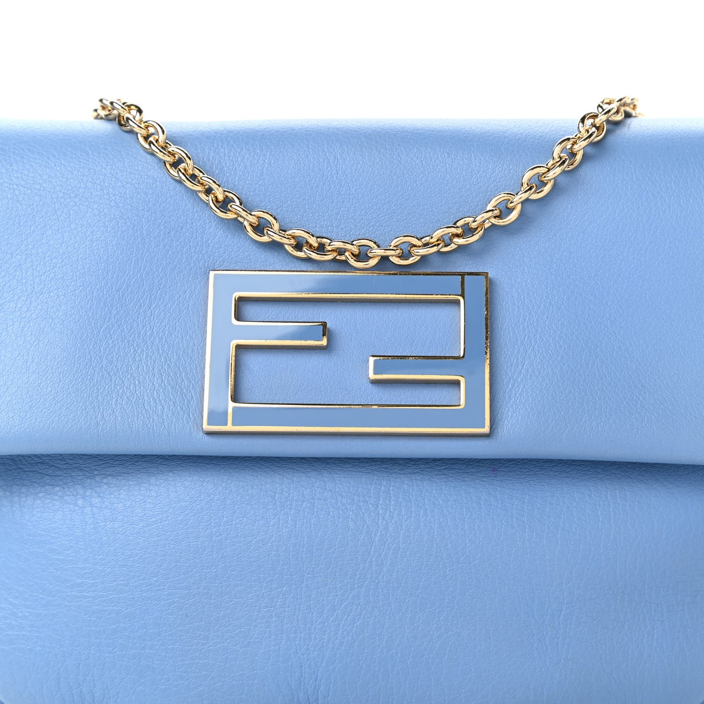 Vitello Flamingo Enamel Fendista Pouchette Crossbody Blue