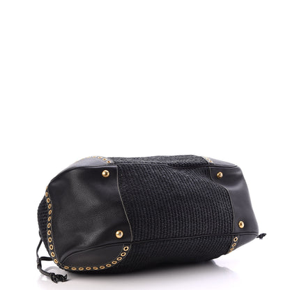 Prada Straw Vitello Daino Shopping Tote Black 4 of 7