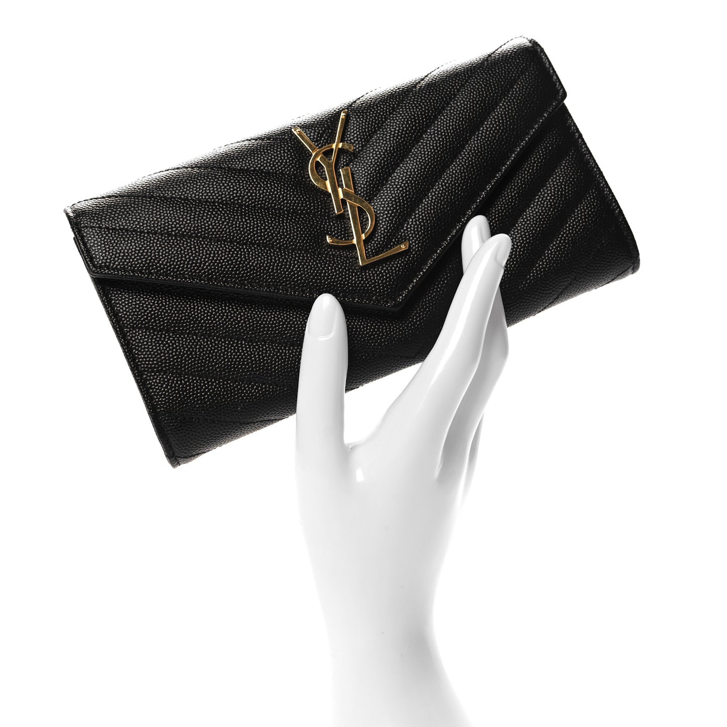 Grain De Poudre Matelasse Chevron Monogram Flap Wallet Black