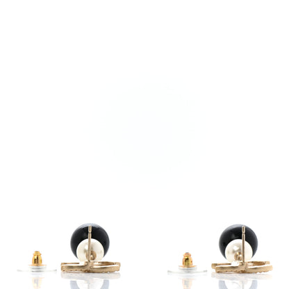Chanel Pearl Bead CC Drop Earrings Black Gold 3 of 5