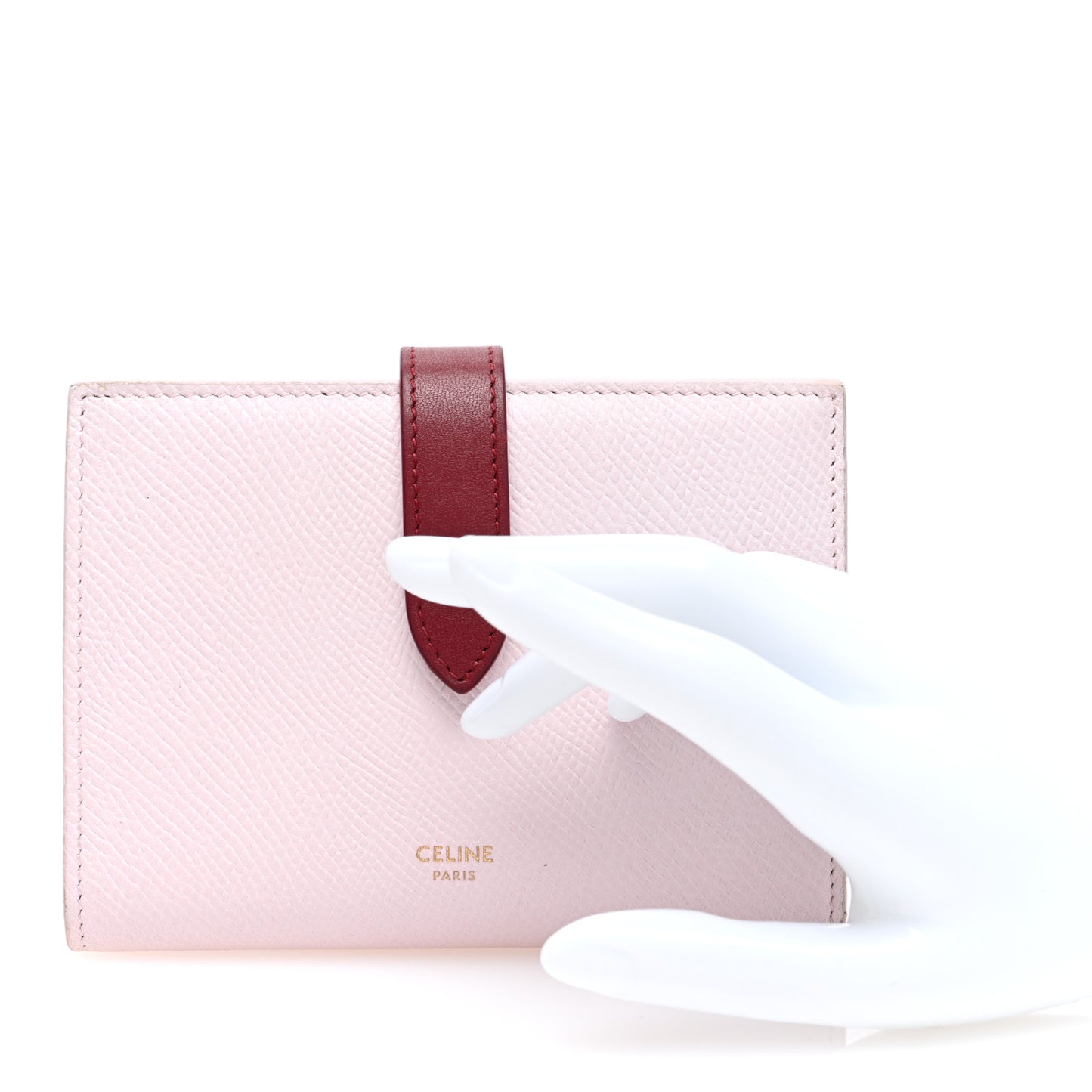 Grained Calfskin Medium Multifunction Strap Wallet Peony Carmin
