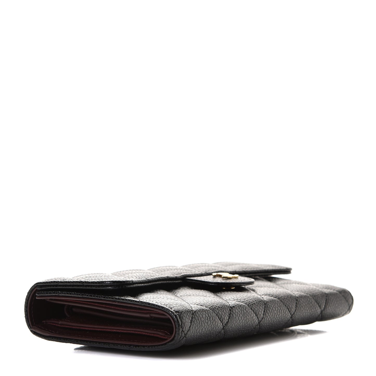 Caviar Quilted Long Flap Wallet Black