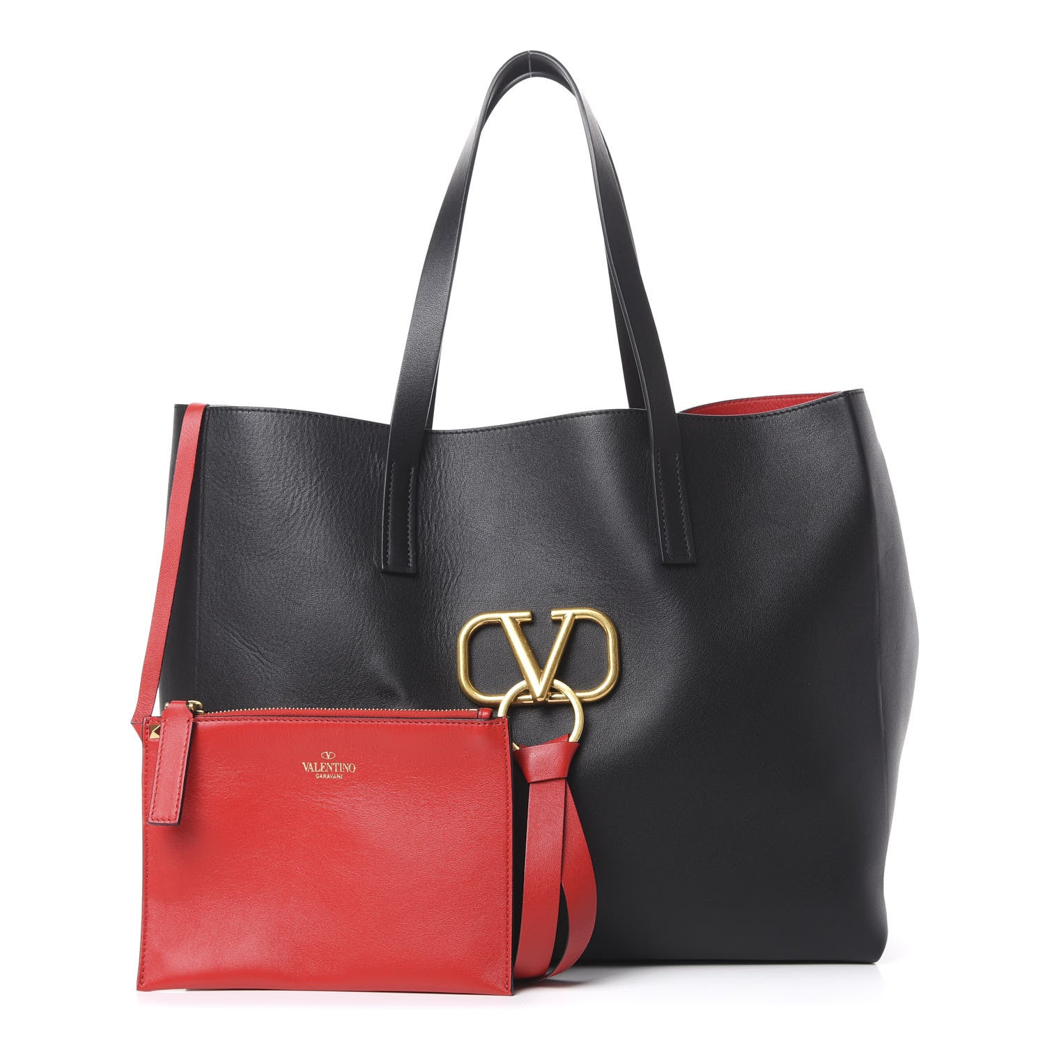 Valentino Garavani Smooth Calfskin Large VRing Tote Black Red 1 of 12