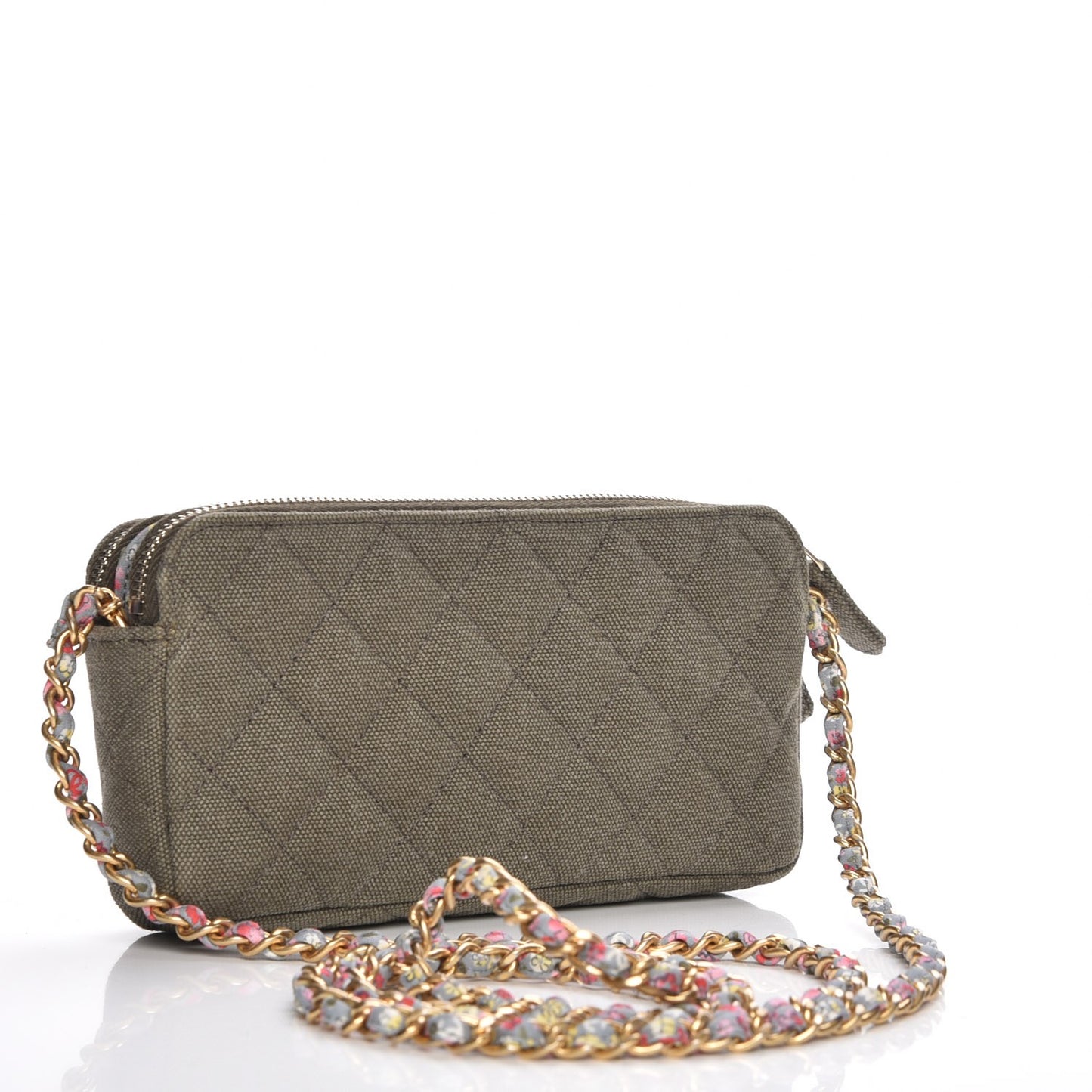 Canvas Quilted Coco Cuba Small Clutch With Chain Khaki