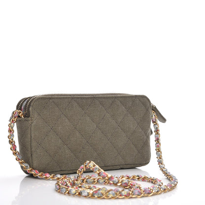 Chanel Canvas Quilted Coco Cuba Small Clutch With Chain Khaki 3 of 9