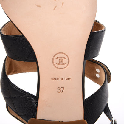 Chanel Lambskin Quilted CC Turnlock Sandals 37 Black 6 of 7