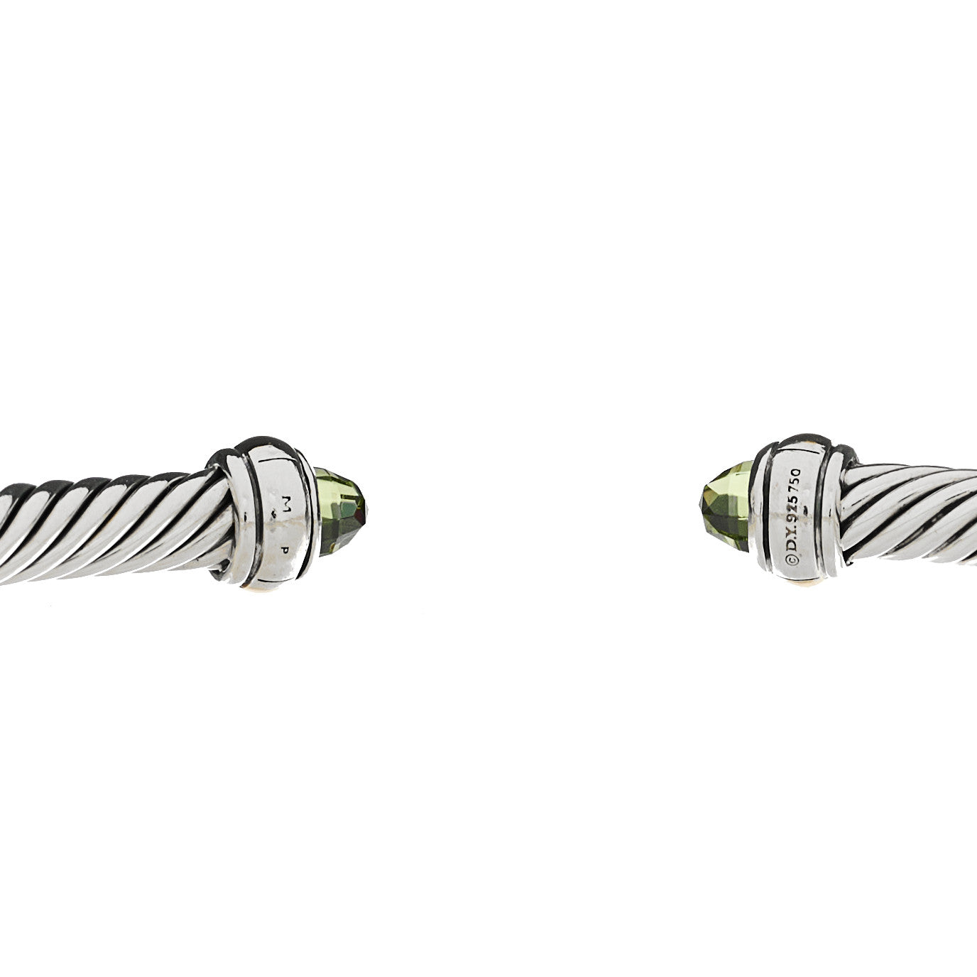 David Yurman Sterling Silver 18K Yellow Gold Peridot 4mm Cable Classics Bracelet 3 of 3