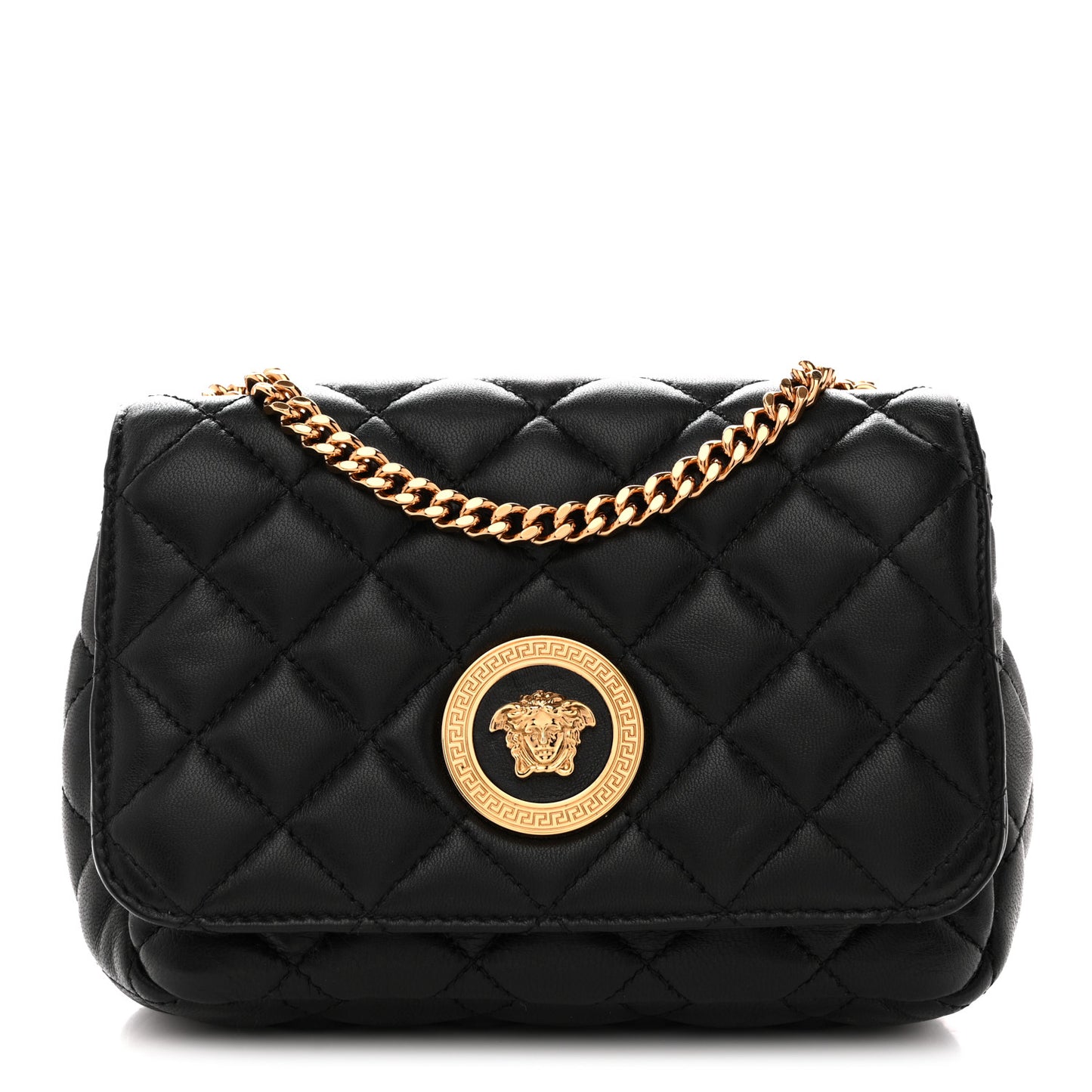 Nappa Quilted Small Medusa Chain Crossbody Black
