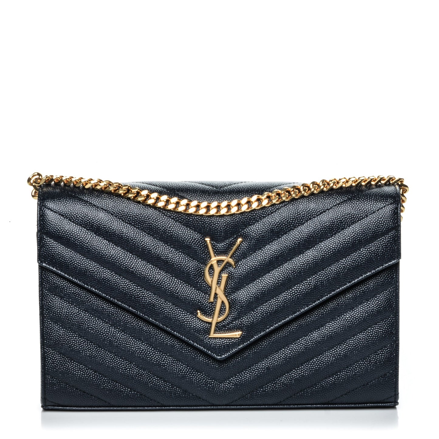 Grain de Poudre Matelasse Chevron Medium Monogram Chain Wallet Navy