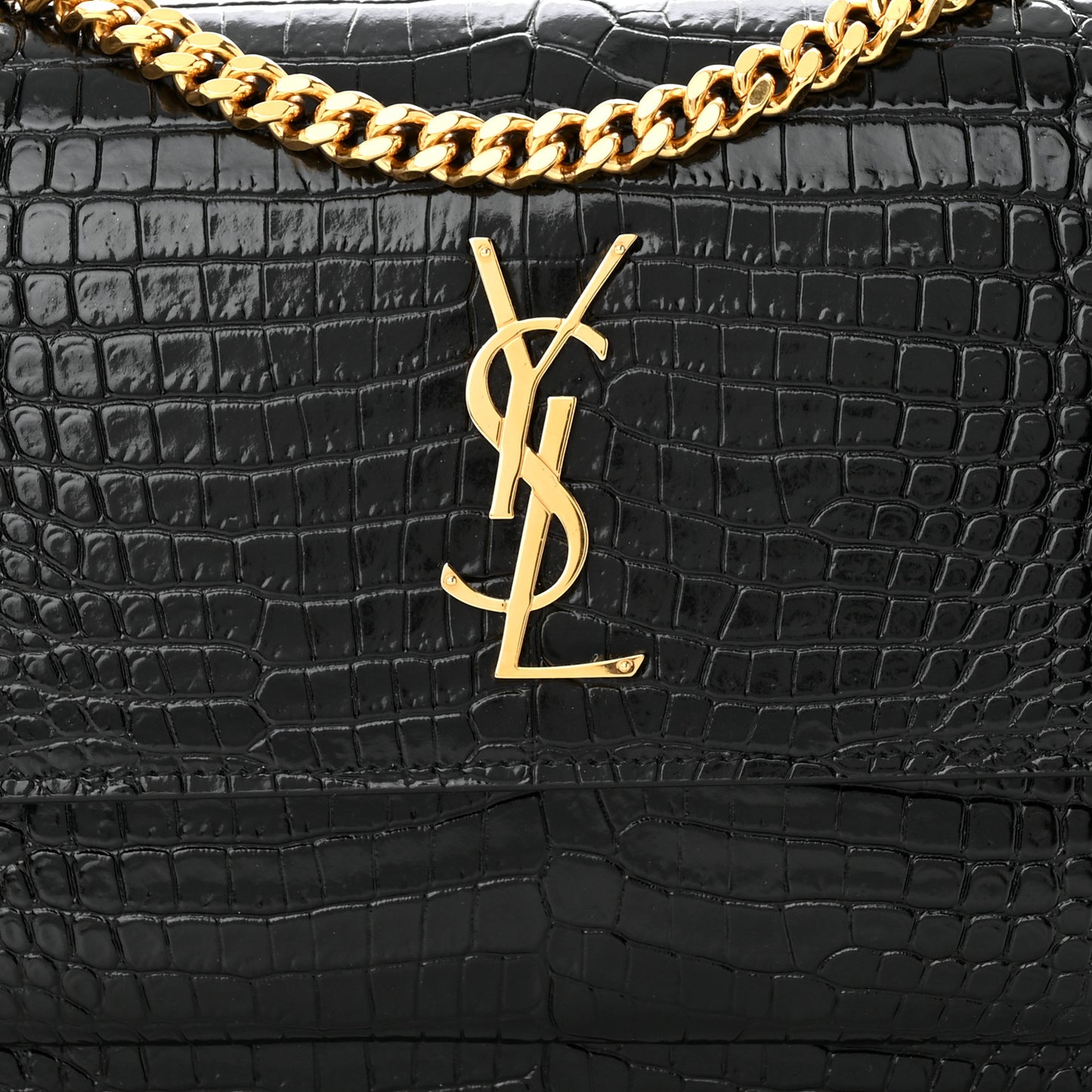 Calfskin Crocodile Embossed Medium Monogram Sunset Black