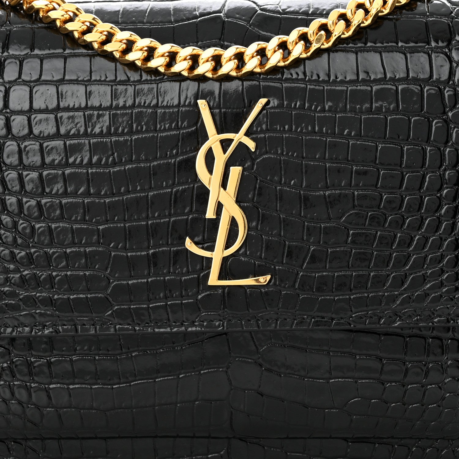Saint Laurent Calfskin Crocodile Embossed Medium Monogram Sunset Black 8 of 10