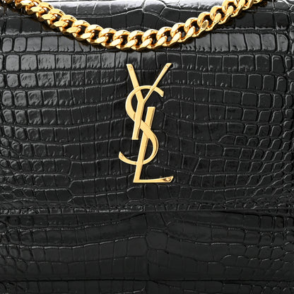 Saint Laurent Calfskin Crocodile Embossed Medium Monogram Sunset Black 8 of 10