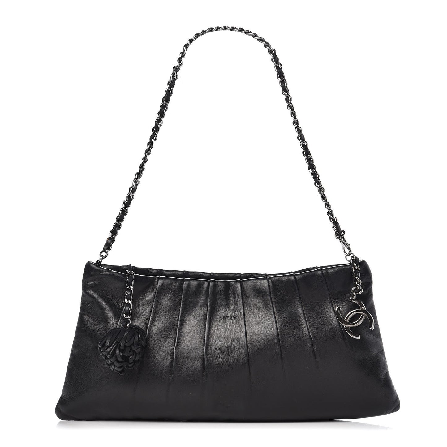Lambskin Pleated Tassel Shoulder Bag Black