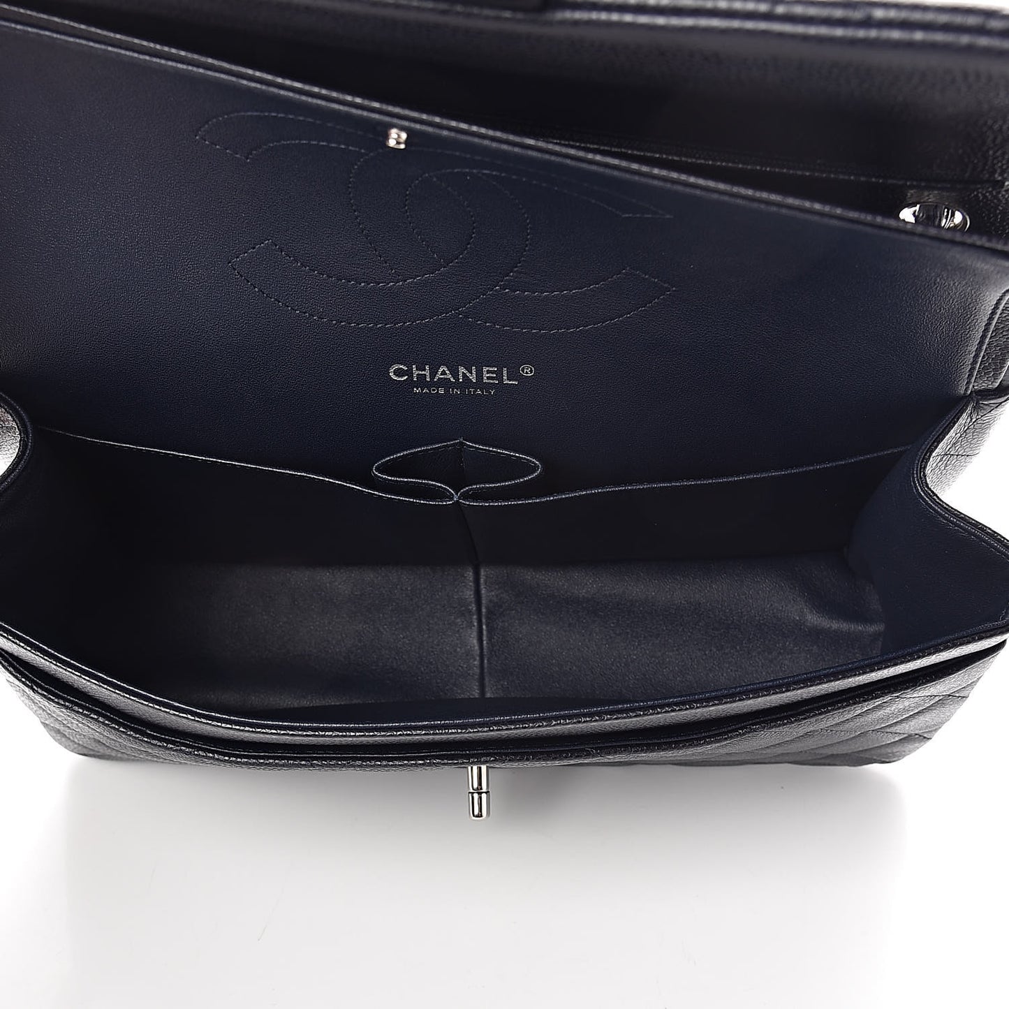 Caviar Quilted Jumbo Double Flap Navy Blue