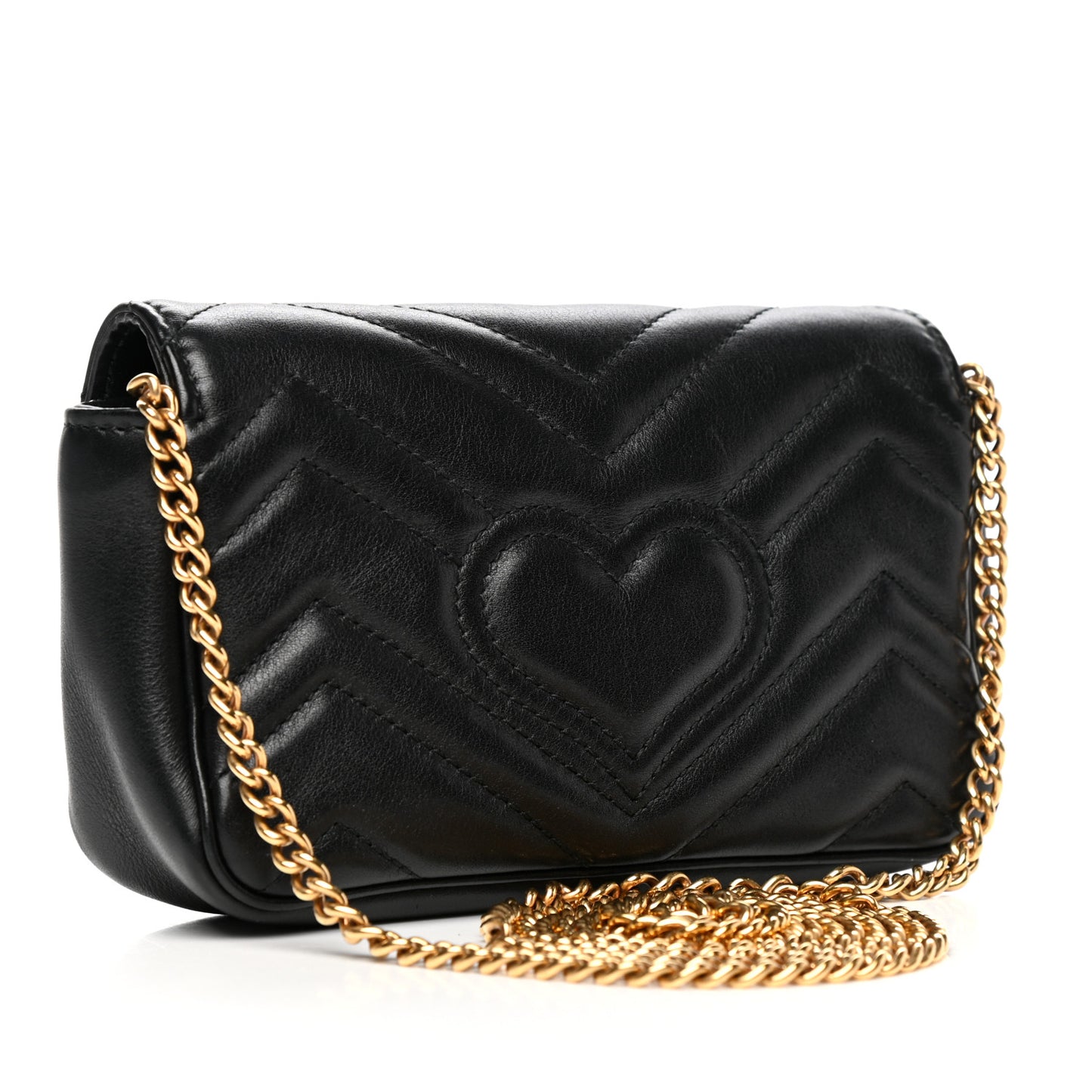Calfskin Matelasse Super Mini GG Marmont Shoulder Bag Black