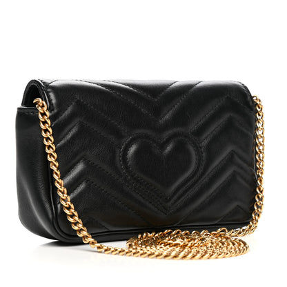 Gucci Calfskin Matelasse Super Mini GG Marmont Shoulder Bag Black 3 of 10
