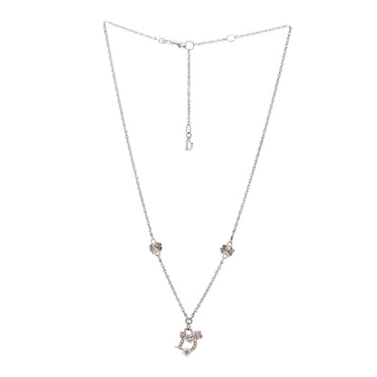 Christian Dior Crystal Flower Necklace Silver Pink 3 of 8