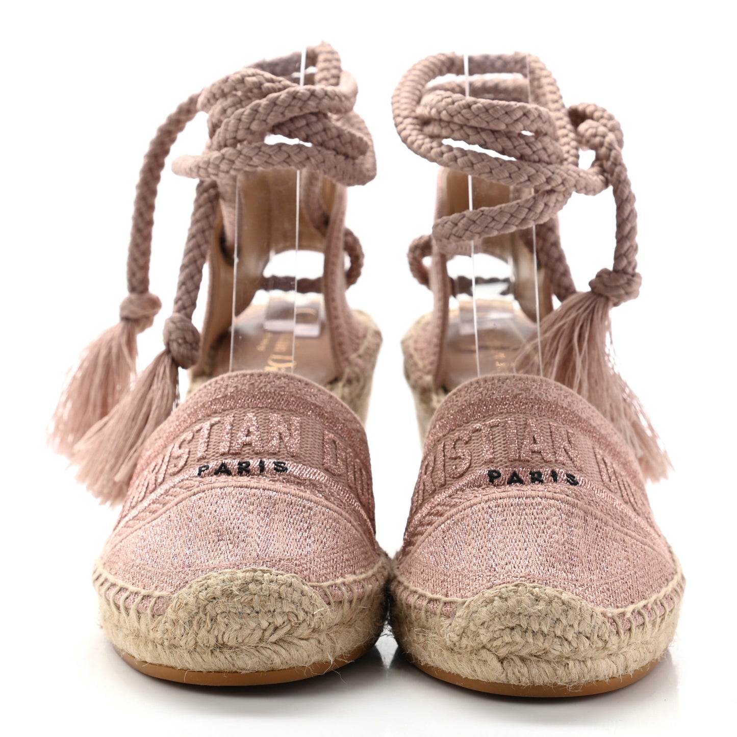 Canvas Embroidered Granville Ankle Tie Espadrille Wedges 38 Pink