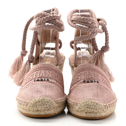 Christian Dior Canvas Embroidered Granville Ankle Tie Espadrille Wedges 38 Pink 2 of 8