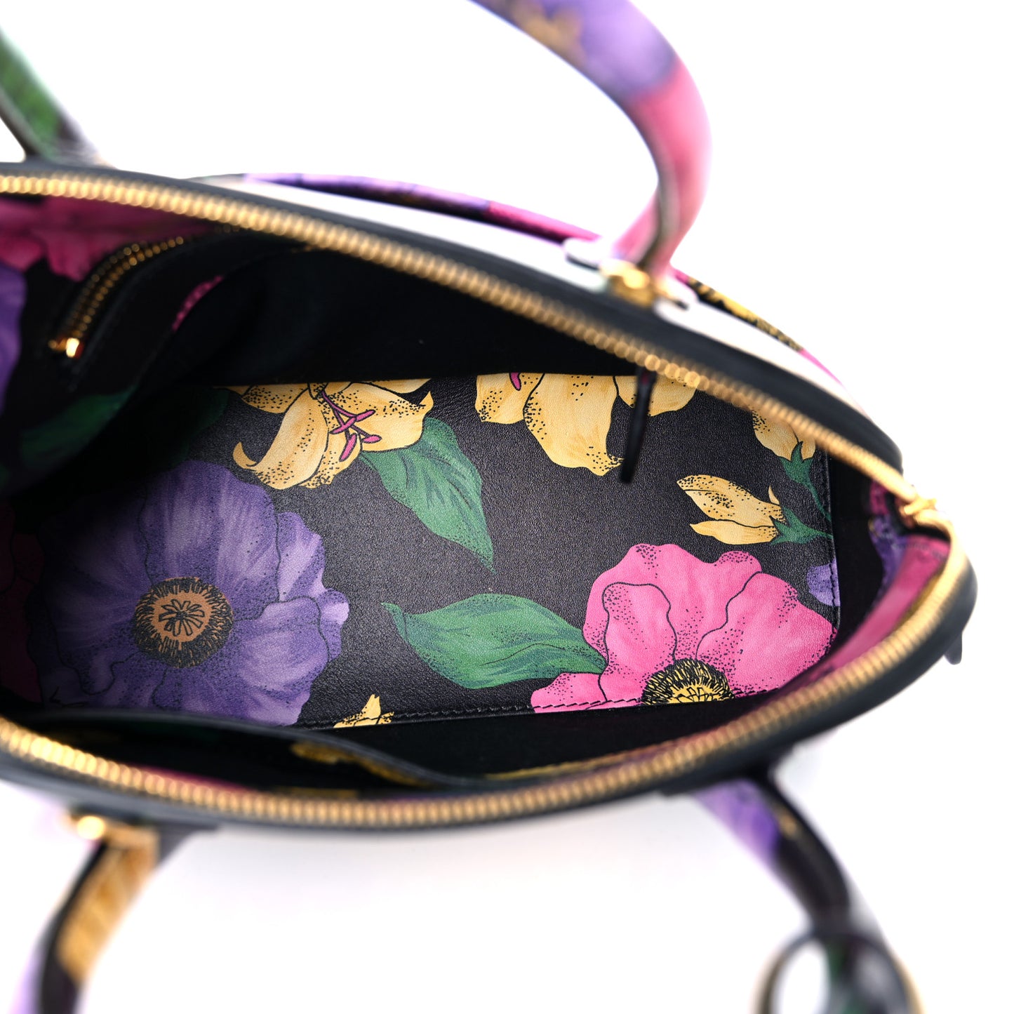 Smooth Calfskin Lush Floral Print S Ville Top Handle Bag Black Multicolor