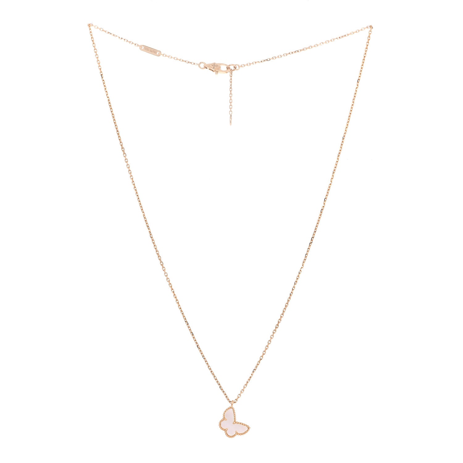 Van Cleef & Arpels 18K Yellow Gold Mother of Pearl Sweet Alhambra Butterfly Pendant Necklace 3 of 8